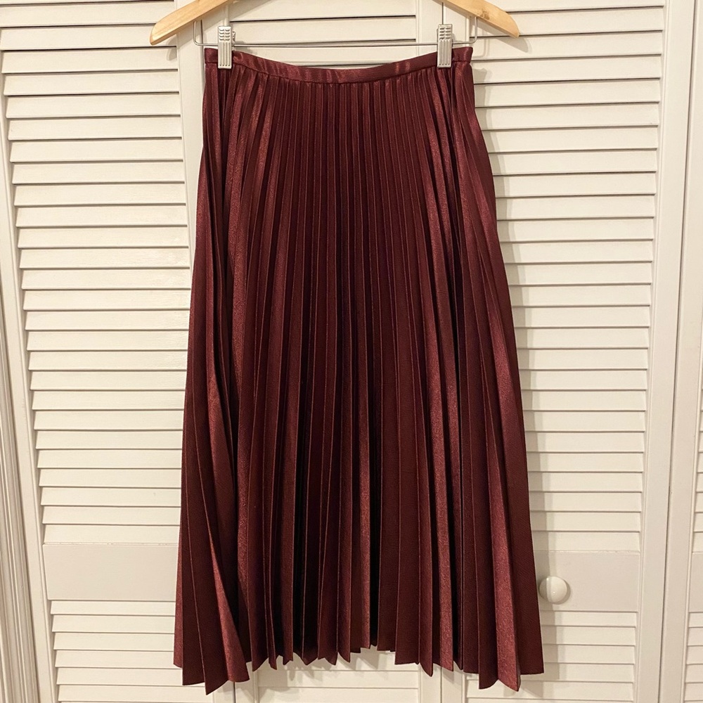Catherine Malandrino Burgundy Pleated Midi Skirt